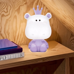 Lampada hippo porpora da comodino per cameretta bambina