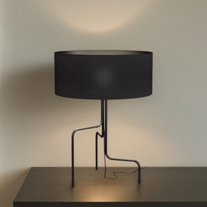 Lampada da tavolo design moderna metallo paralume tessuto nero