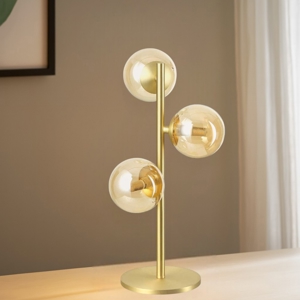 Perlage tl3 ideal lux lampada da tavolo 3 sfere vetro ambra
