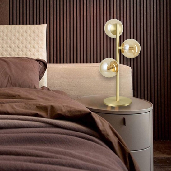 Perlage tl3 ideal lux lampada da tavolo 3 sfere vetro ambra