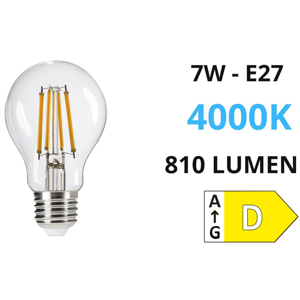 Lampadina e27 goccia trasparente led 7w 4000k ottica 320 toplight