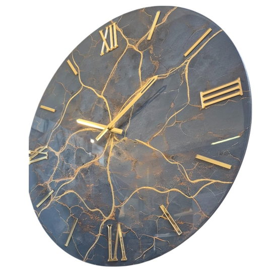Orologio da parete effetto marmo 40cm tondo in resina nero