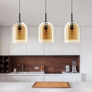 Lampadario per isola cucina doppi vetri ambra 3 luci