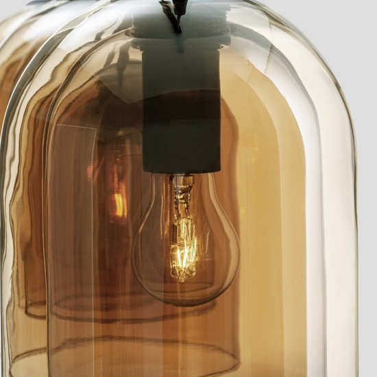Lampadario per isola cucina doppi vetri ambra 3 luci