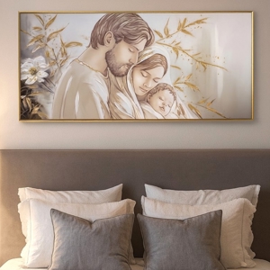 Visualizza i dettagli per Capezzale sacra famiglia 120x60 decorato resina lucido cornice oro Capezzale sacra famiglia 120x60 decorato resina lucido cornice oro