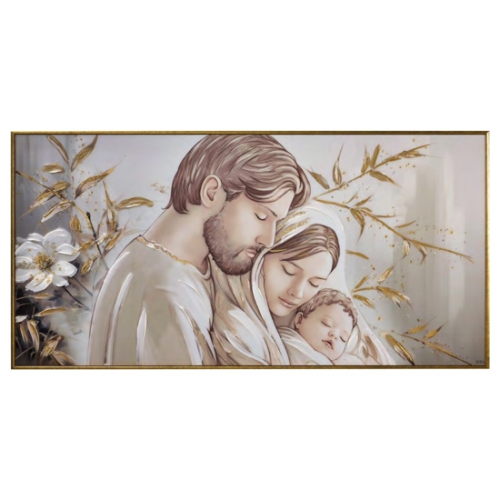 Capezzale sacra famiglia 120x60 decorato resina lucido cornice oro