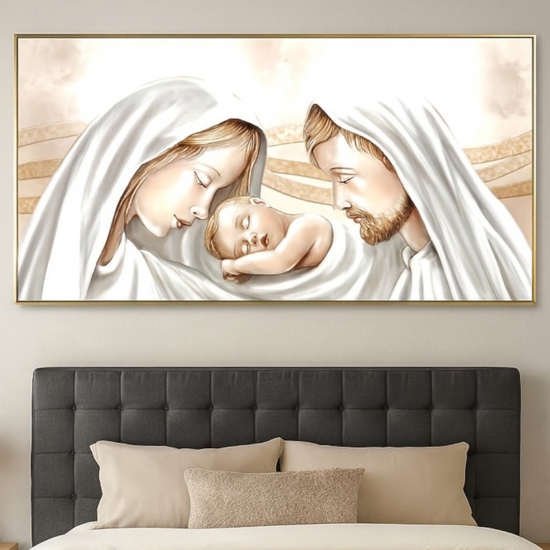 Capezzale capoletto sacra 90x60 famiglia cornice oro in resina lucido