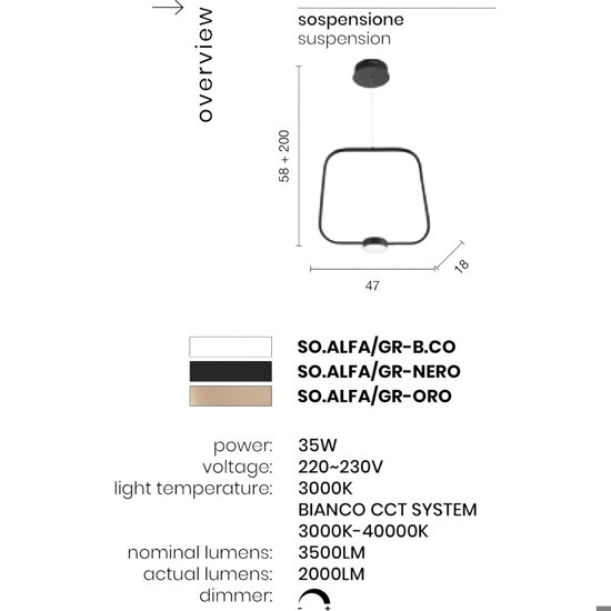 Ondaluce so alfa gr nero lampadario led per tavolo cucina