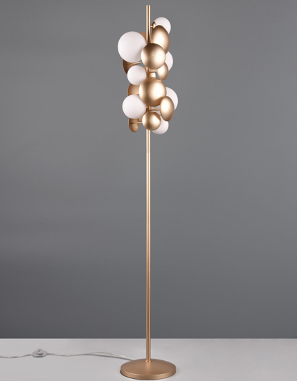 Lampada da terra moderna oro sfere vetro bianco per soggiorno