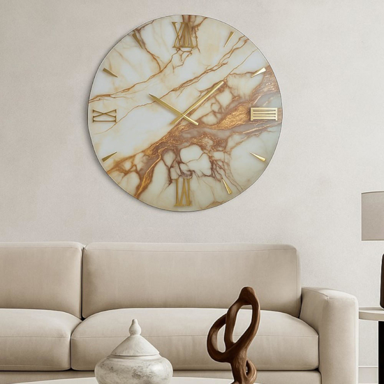 Grande orologio 80cm tondo da parete effetto marmo marrone