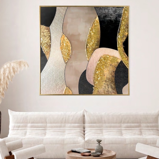 Quadro astratto moderno resina lucido cornice oro 90x90