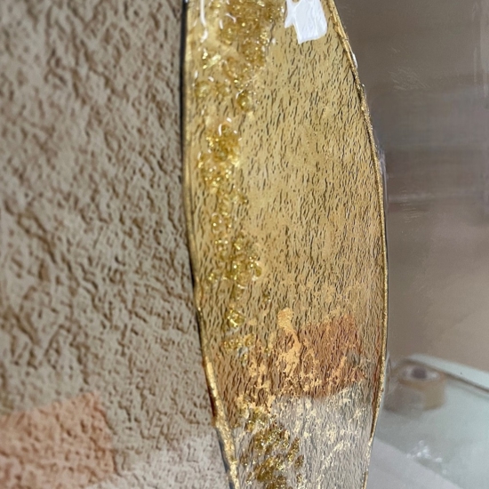 Quadro astratto moderno resina lucido cornice oro 90x90