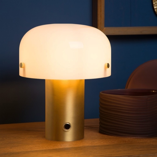 Lampada da comodino oro touch dimmer vetro bianco moderna