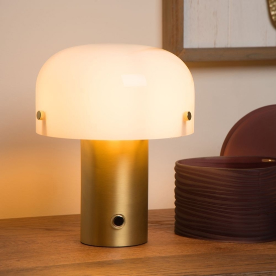 Lampada da comodino oro touch dimmer vetro bianco moderna