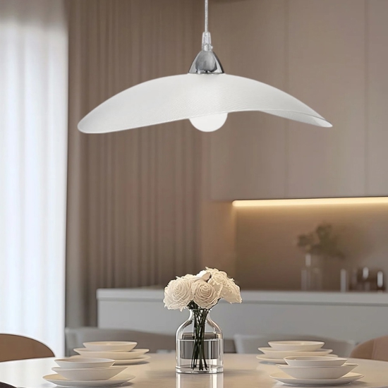Lampadario per cucina moderna vetro bianco rigato