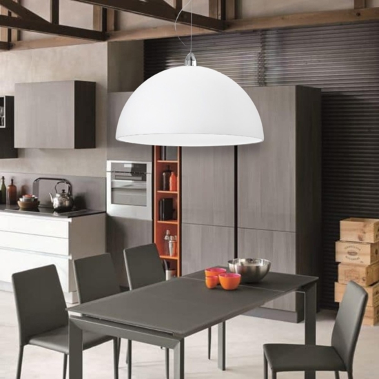 Lampadario 50cm per cucina moderna cupola di vetro bianco