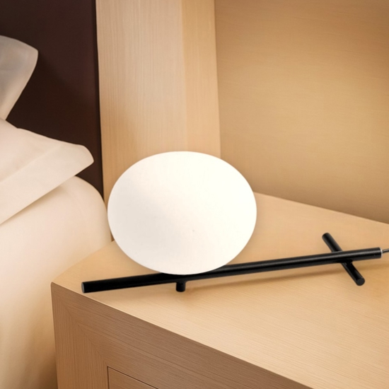 Mikado miloox abat-jour lampada da comodino nera vetro bianco per camera da letto