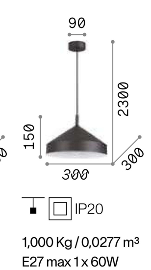 Ideal lux yurta sp1 d30 lampadario bianco per cucina design cono 30cm