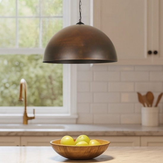 Lampadario per cucina vintage cupola marrone corten