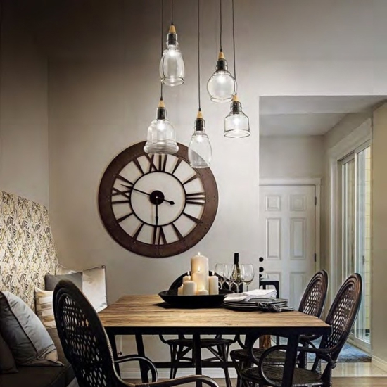 Gretel sp5 ideal lux lampadario vetri barattolo inserti legno