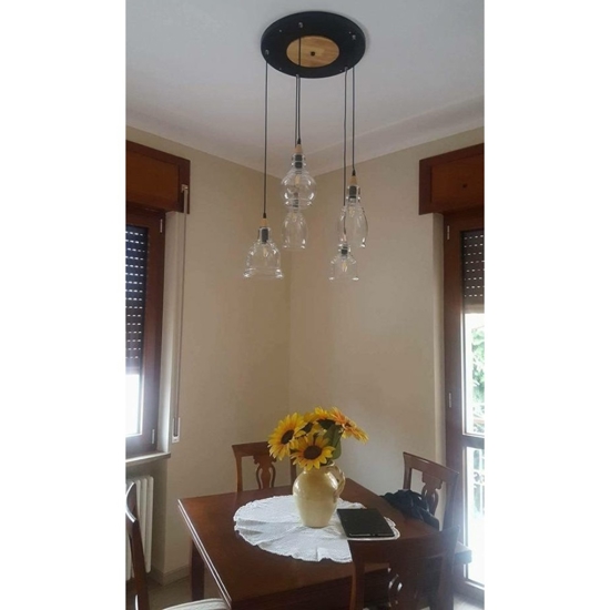 Gretel sp5 ideal lux lampadario vetri barattolo inserti legno