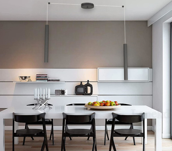 Lampadario da cucina luci decentrate cilindri nero