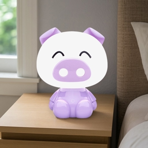 Lampada maialino porpora luce da comodino per cameretta bambina