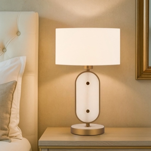 Maytoni marmo abat-jour da comodino contemporanea oro ottone paralume in tessuto