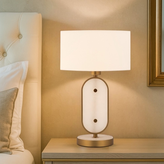 Maytoni marmo abat-jour da comodino contemporanea oro ottone paralume in tessuto