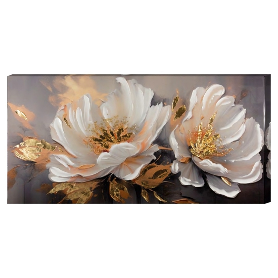 Quadro floreale moderno 150x75 resina lucida cornice oro