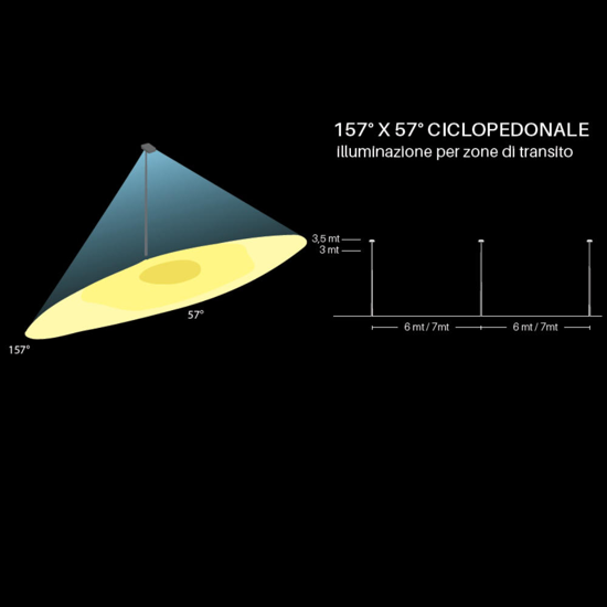 Faro proiettore grigio per esterno led 35w 3000k ottica 157x57 ip67