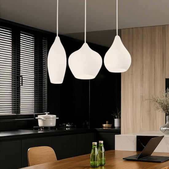 Soft sp3 lampadario per isola cucina tre luci vetri bianchi ideal lux