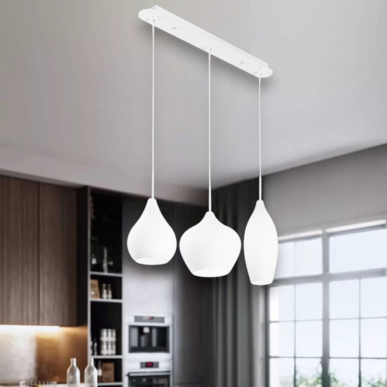 Soft sp3 lampadario per isola cucina tre luci vetri bianchi ideal lux