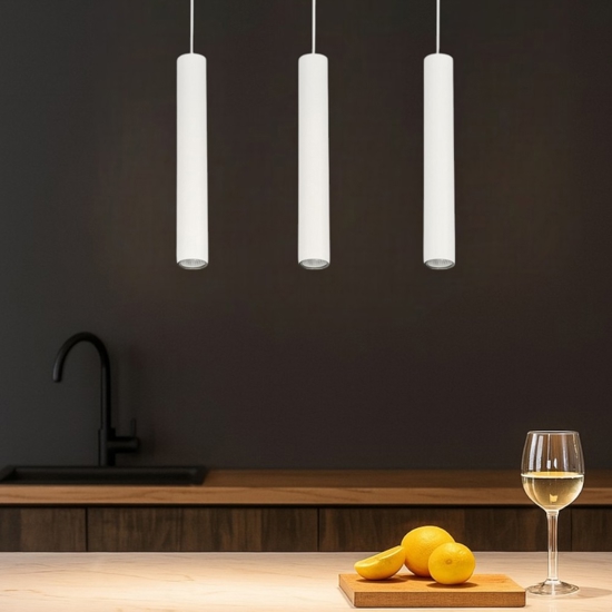 Lampadario da cucina tre luci cilindri bianco