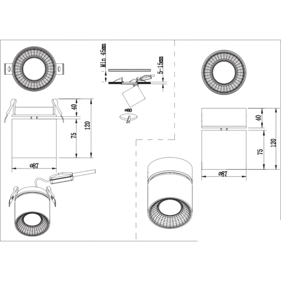 Applique nera da parete spot orientabile
