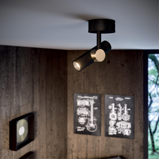 Linea light goose applique con spot nero oro led 11w 3000k orientabile