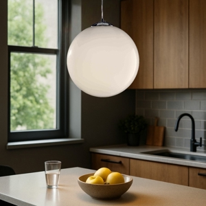 Lampadario per cucina sfera 40cm vetro bianco lucido