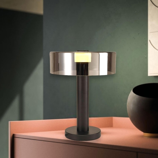 Lampada da tavolo design moderna nero vetro fume per soggiorno