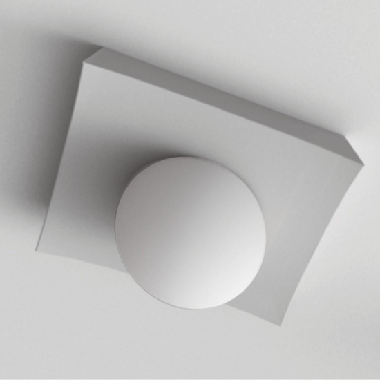 Plafoniera per cucina in gesso squadrato con sfera di vetro