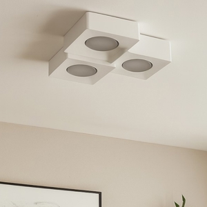 Plafoniera in gesso ceramico bianco 3 luci quadrati sagomati