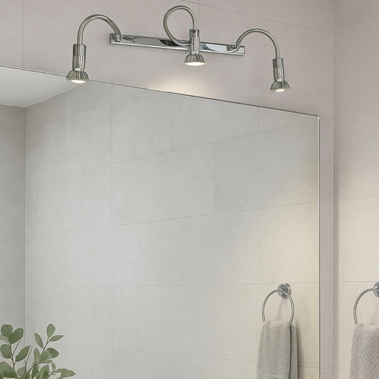 Applique da bagni per specchio 3 bracci flessibili metallo cromato