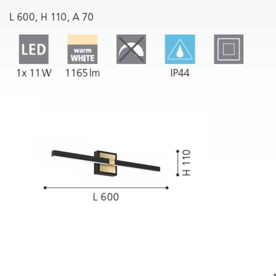 Peguera eglo applique per specchio da bagno nero oro 11w 3000k