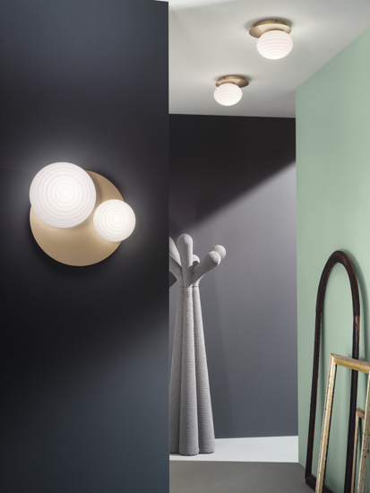 Ondaluce tondo applique da bagno sfera vetro bianco metallo oro