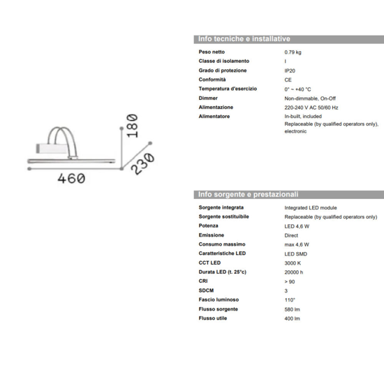 Ideal lux bow ap d46 applique da bagno brunito led 4w