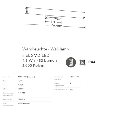 Applique nera per bagno led 4w 3000k ip44