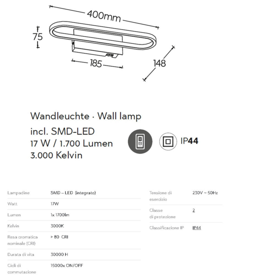 Applique da bagno cromo moderna led 17w 3000k