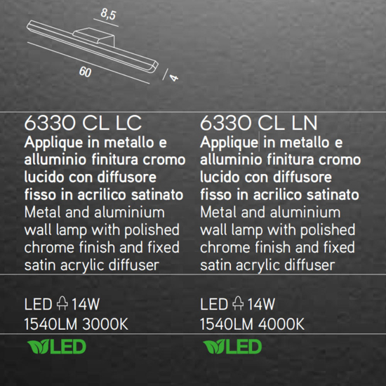 Bold applique per specchio bagno cromo moderno led 14w 3000k perenz