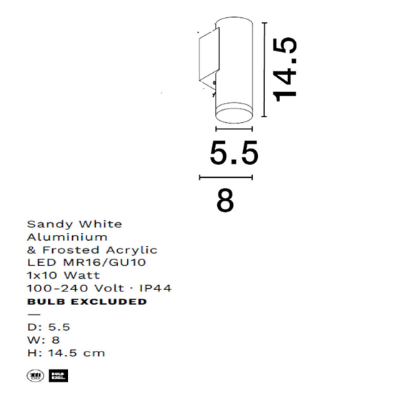 Applique bianca da bagno moderno design cilindro ip44