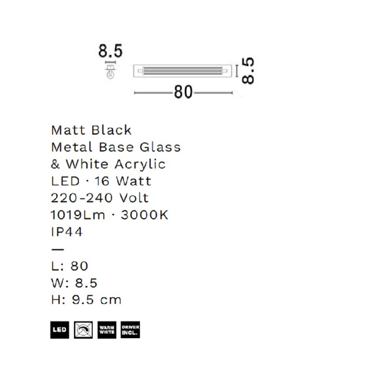 Applique nera per bagno moderno led 16w 3000k