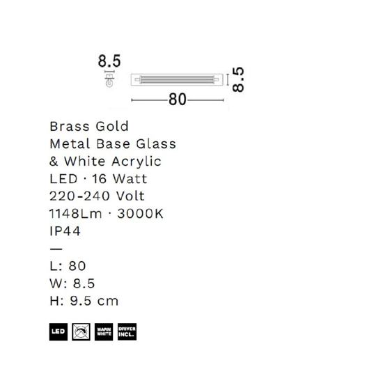 Applique oro da bagno led 16w 3000k ip44